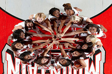 unlv team photo where all girls are looking up and screaming